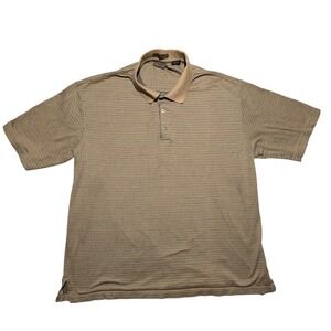 Axist Mens XL‎ Polo Shirt Tan Geometric Mercerized Cotton Short Sleeve Retro